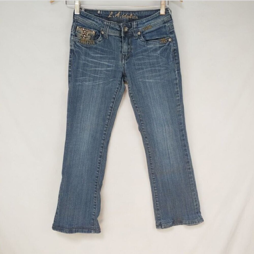 LA Idol Bootcut Jeans Women's Size 1 Rhinestone Embellishments Embroidery Rodeo